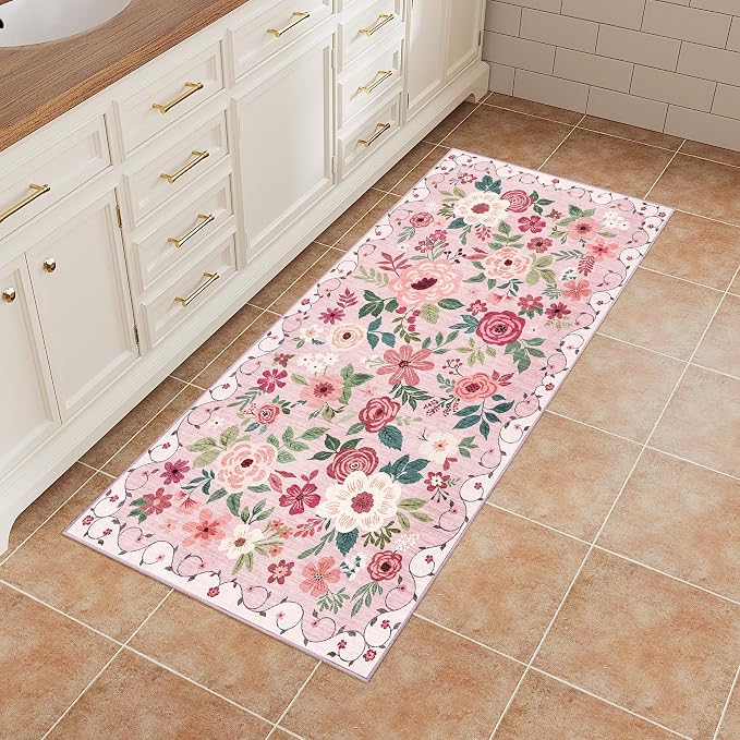 DUKINO 2x5 Runner Rug for Hallway, Washable Kitchen Floral Runner Rug - Image 4