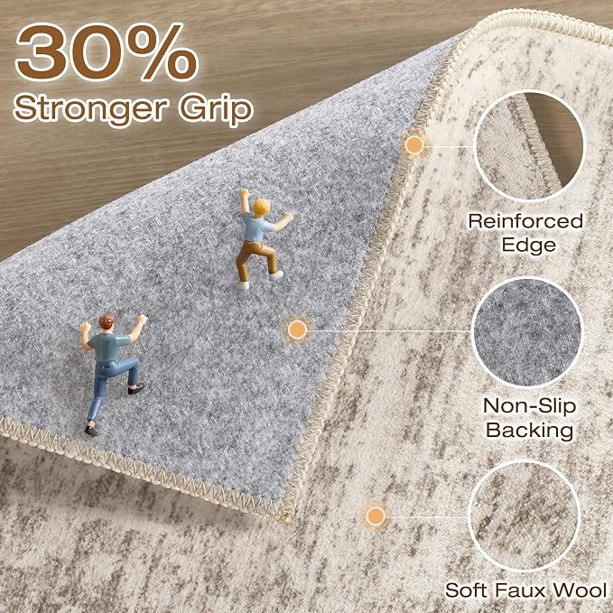 4x6 Rug Washable Area Rugs: Neutral Abstract Soft Modern Stain Resistant Small - Image 3