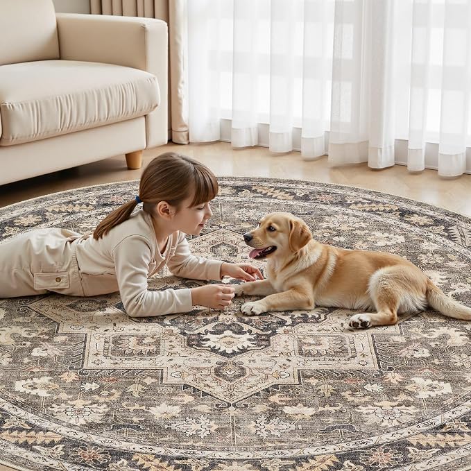 8ft Round Vintage Living Room Area Rug - Image 5