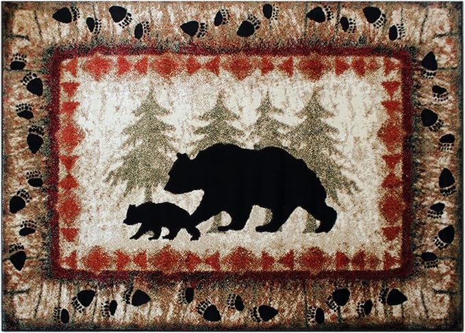 Masada Rugs, Cabin Lodge Area Rug Bear and Cub Scene - Image 4
