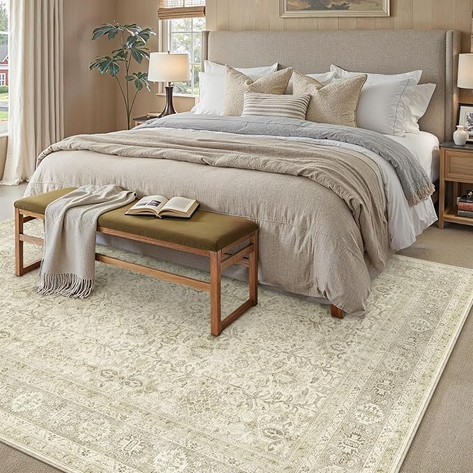 Vintage Area Rug 8x10 Beige Washable Living Room Large Carpet Non Slip Bedroom - Image 6