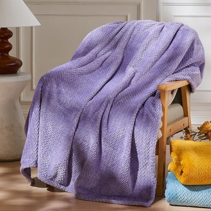 NEWCOSPLAY Super Soft King Blanket Lavender Premium Silky Flannel Fleece Leaves - Image 2
