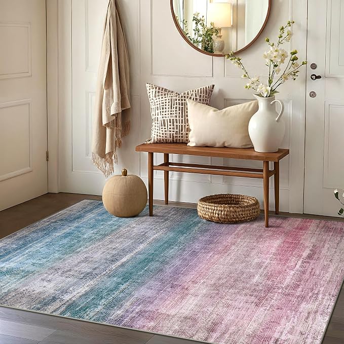 Kokia Abstract Washable Area Rug Living Room Washable 4x6 Non-Slip Stain - Image 8