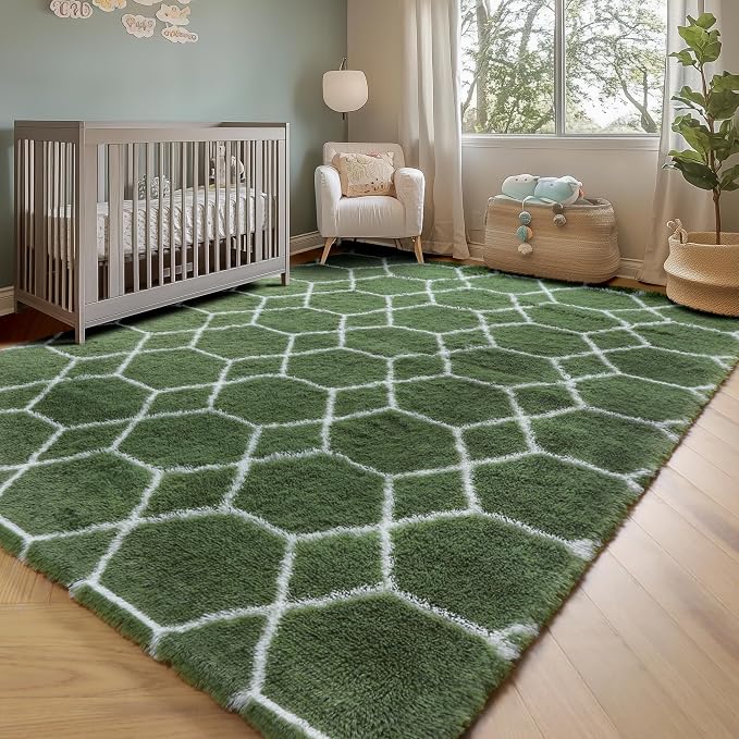ONASAR Area Rugs for Bedroom Living Room, Washable 4x6 Fluffy Olive Green and - Image 7