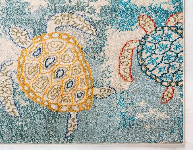 Unique Loom Positano Collection Coastal Modern Turtles Beige Area Rug - Image 8