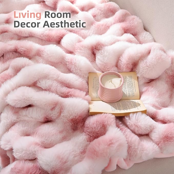 Smoofy Faux Fur Throw Blanket for Couch Rabbit Fleece - Image 6
