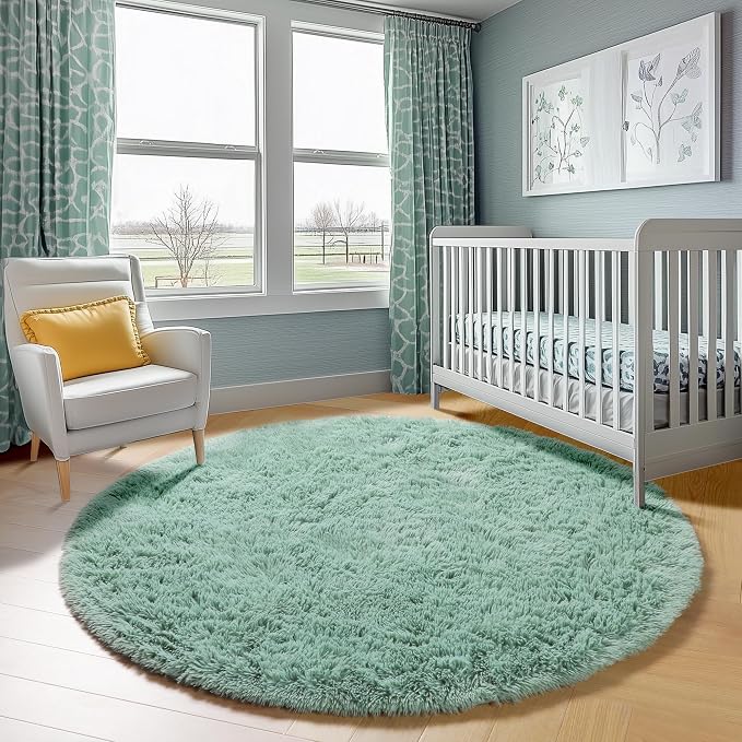 ONASAR Sage Green Round Area Rugs 6ft, Fluffy Soft Bedroom Circle Rug - Image 7