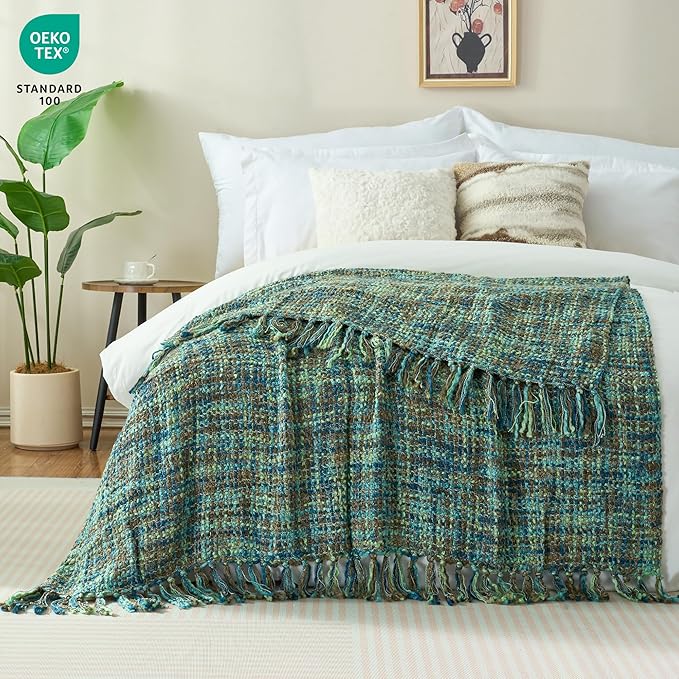 Multi-Color Green Cable Knitted Throw Blanket - Image 2