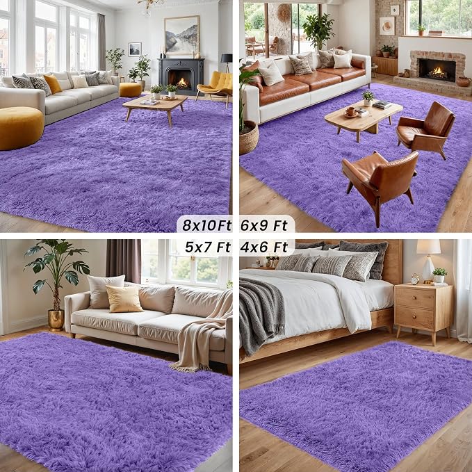8x10 Area Rugs for Living Room Rug: Soft Fluffy Shag Purple Rugs for Bedroom - Image 7