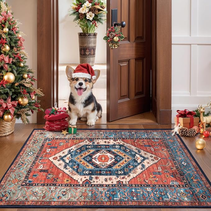 SERISSA Boho Rugs for Entryway, 2x3 Rust Entryway Rug Non-Slip Washable Small - Image 3