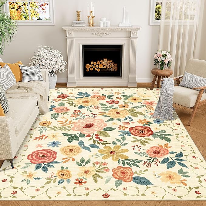 DUKINO 5x7 Area Rug, Floral Rugs by DUKINO
