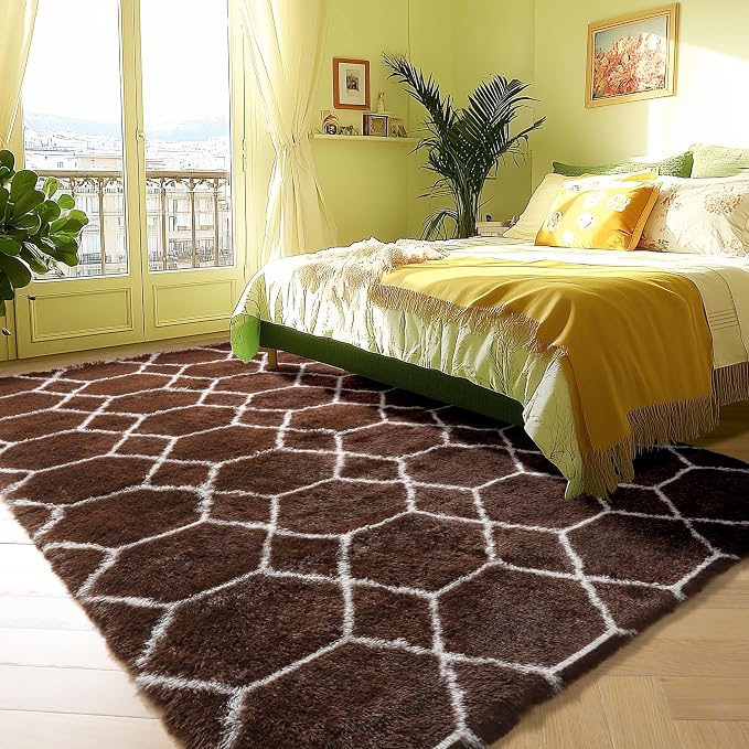 ONASAR 6x9 Area Rugs for Living Room Bedroom, Washable Large Fluffy Brown and - Image 4