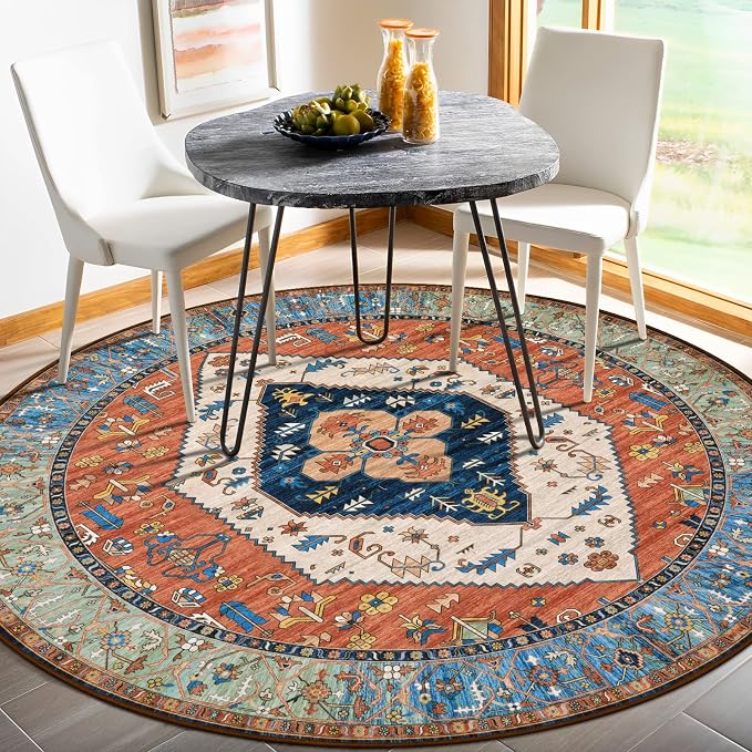 Lahome Boho Washable 4Ft Round Area Rug, Non-Slip Throw Untra-Thin Small Round - Image 3