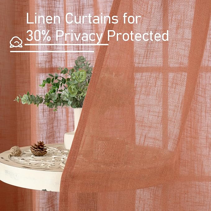 LAMIT Terracotta Linen Boho Curtains 78 inch Length 2 Panels, Light Filtering - Image 5