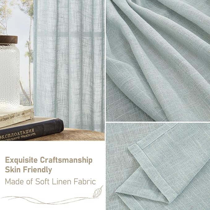 LAMIT Light Filtering Linen Curtains 24 Inch Length 2 Panels, Semi Sheer Window - Image 6