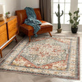 3'x5' Red Khaki Vintage Washable Thin Area Rug Traditional Floor Cover Foldable by CHAMPLANT