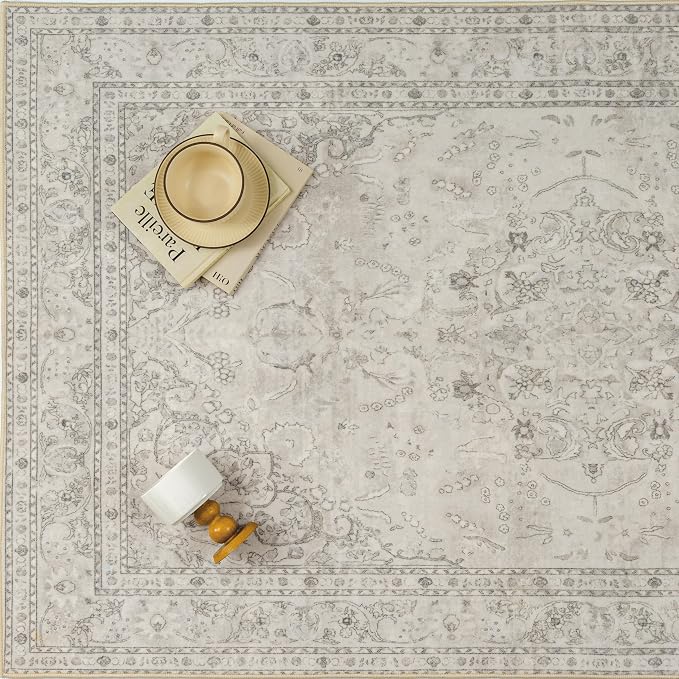 Beige 2x6 Runner Rug Washable Vintage Long Carpet - Image 6