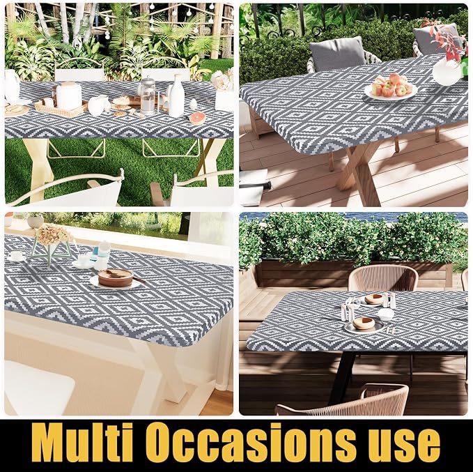 Smiry Rectangle Picnic Table Cloth, Waterproof Elastic Fitted Outdoor - Image 6