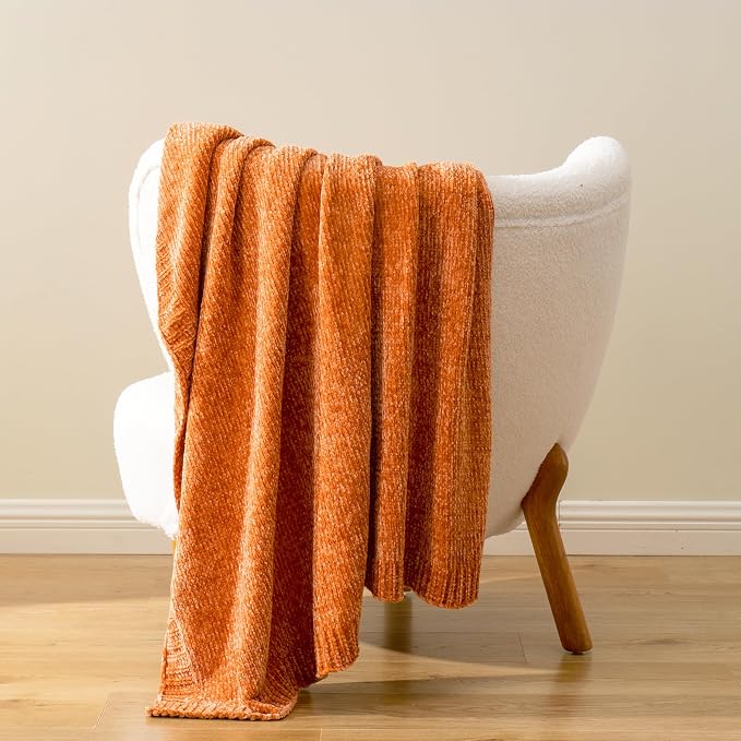 BATTILO HOME Orange Chenille Throw Blanket - Image 3