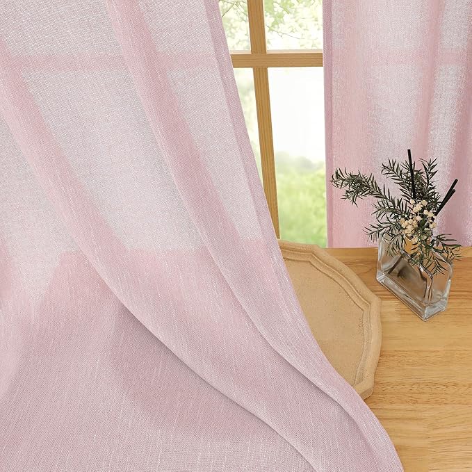 Simplebrand Blush Faux Linen Textured Semi Sheer Curtains 72 Inches Long 2 - Image 5