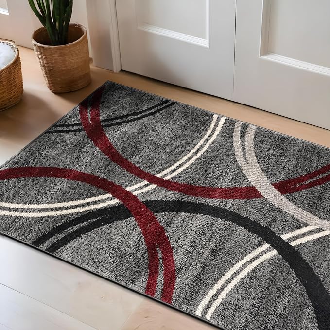 Rugshop Modern Wavy Circles Design Non-Shedding Accent Rug, Carpet - Image 7