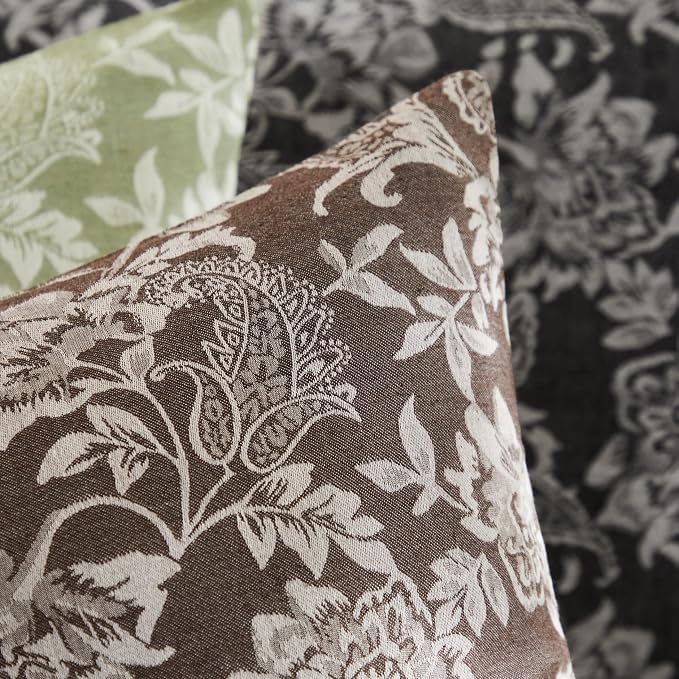 Floral Jacquard Throw Pillow Covers Set of 2, Background/Chocolate 22x22 Inch - Image 2