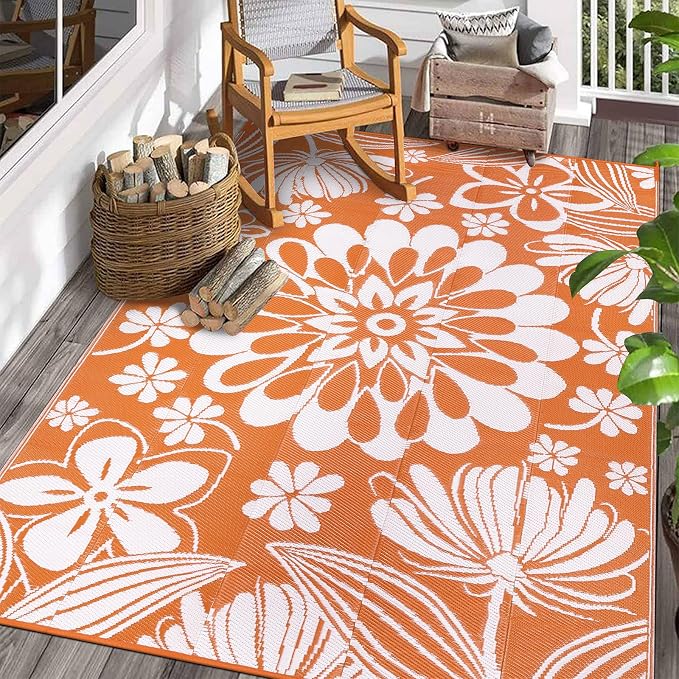 Ileading Outdoor Plastic Straw Rug 6x9ft Funny Floral Style Reversible Patio by Ileading