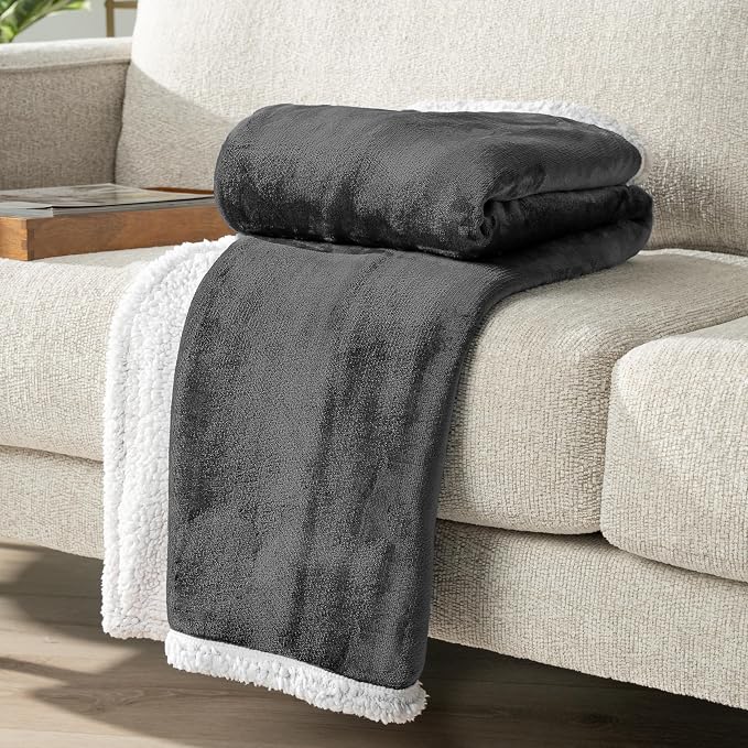 Pavilia Sherpa Fleece Blanket for Bed, Queen Size, Dark Grey, Plush Soft Fuzzy - Image 5