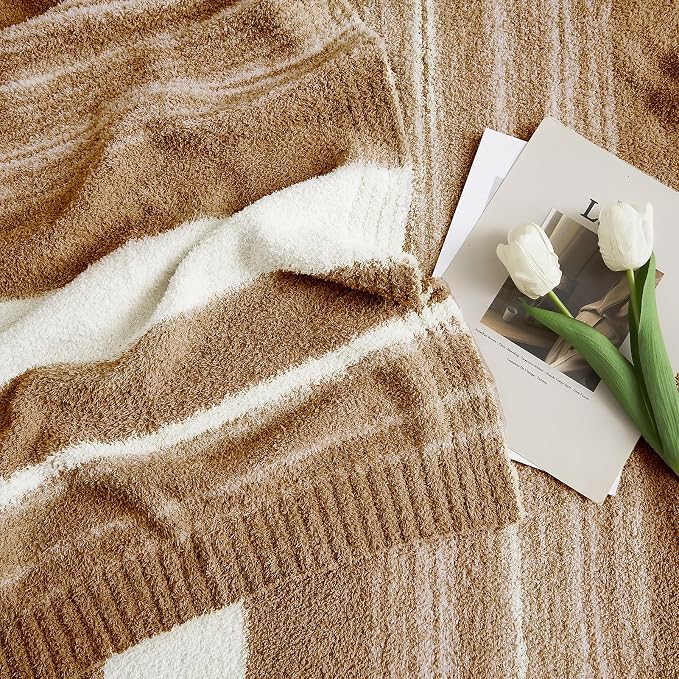 WRENGONGE Burnt Orange Throw Blanket, 50x70 Soft Cozy Striped Throw Blankets - Image 3
