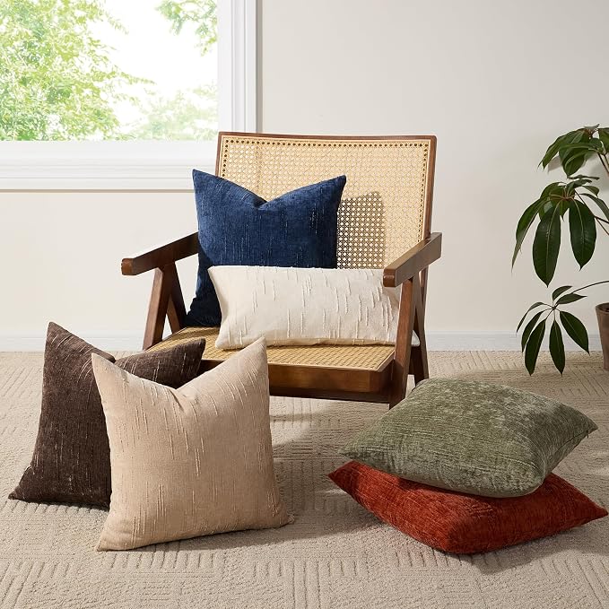 Set of 2 Soft Textured Throw Pillow Covers 24x24, Invisible Zipper Neutral - Image 7