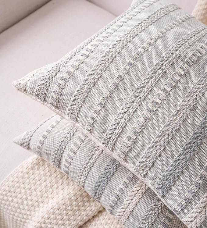 Boho Throw Pillow Covers 20x20 Inch Set of 2, Farmhouse Decorative Couch Pillow - Image 2