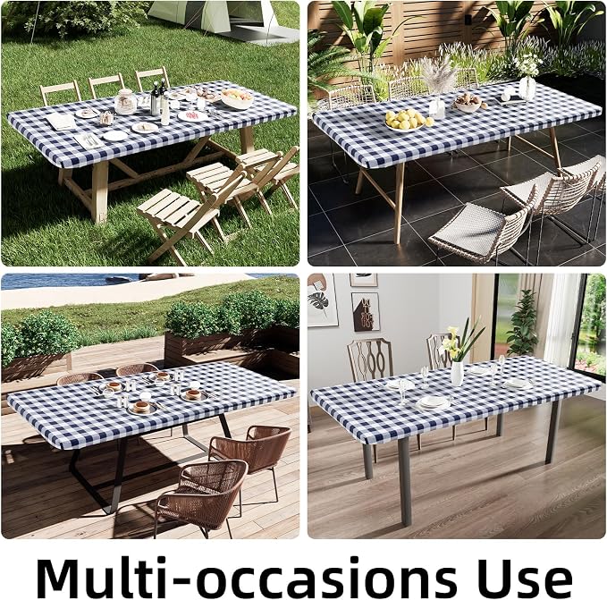 Smiry Rectangle Picnic Table Cloth, Elastic Waterproof Fitted Vinyl Tablecloths - Image 6