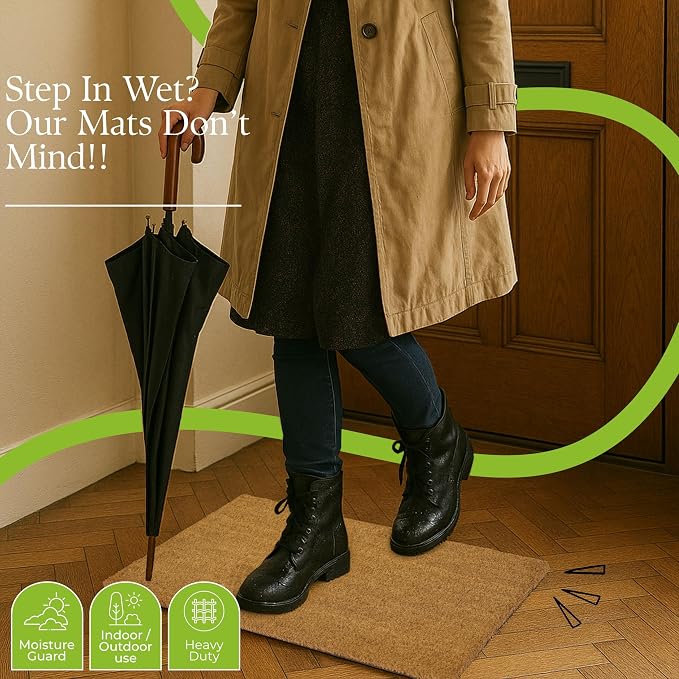 Coir Door Mats 17" X 30", Non-Slip Sturdy, PVC Backed, Heavy Duty, Plain Mat - Image 3
