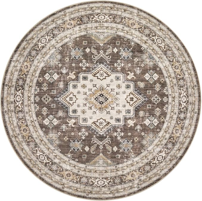 8ft Round Vintage Living Room Area Rug - Image 9