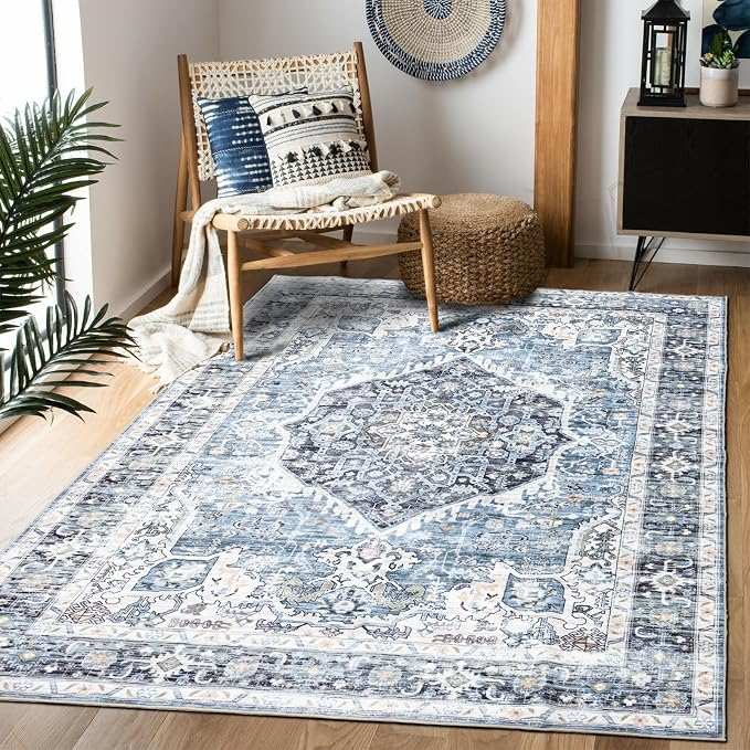 Area Rug 3×5, Vintage Boho Rug, Ultra-Soft Low Pile, Non Slip, Stain Resistant by DomitapisRug