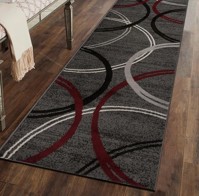 Rugshop Modern Wavy Circles Design Non-Shedding Runner Rug, Carpet - Image 8
