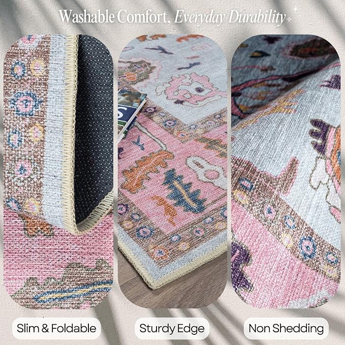 Fame Rugs Pink Beige Modern Oushak Rug 2'6"x7', Washable Vintage Turkish - Image 3