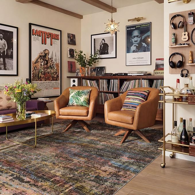 Kokia Abstract Area Rugs Washable Indoor 6x9 Rug Boho Distressed Retro Low Pile - Image 6