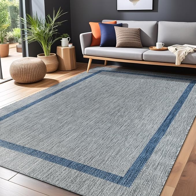 Bordered Outdoor Rug 6x9 Washable Outside Carpet - Image 4