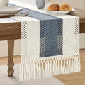 ZeeMart Macrame Style Bicolor Stitching Table Runner, 14 x 60 Inch Navy/Ivory by ZEEMARTONLINE