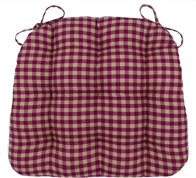 Barnett Home Decor Farmhouse Check Dark Red & Tan Dining Chair Pad by Barnett+Home+Decor