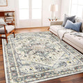 Area Rug 5'x7' Cyan Khaki Washable Vintage Traditional Floor Cover Thin Retro by CHAMPLANT