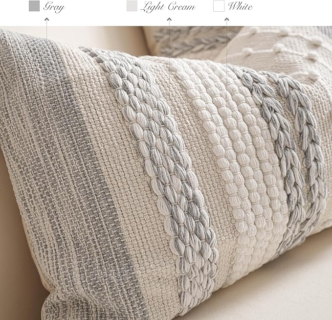 BlissBlush Gray Boho Decorative Throw Pillow Cover 22x22 Square Farmhouse - Image 3