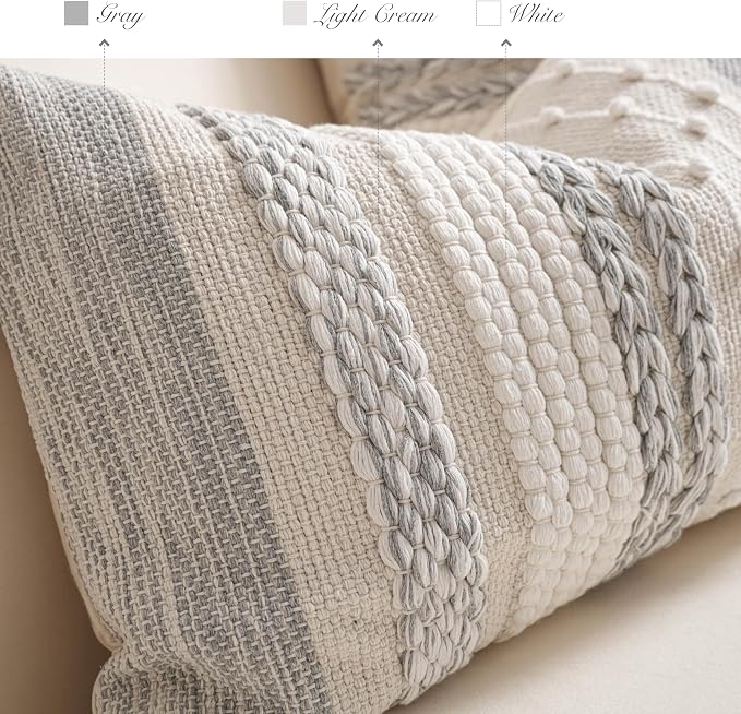 BlissBlush Gray Decorative Lumbar Pillow Cover 14x24, Farmhouse Lumbar Throw - Image 3