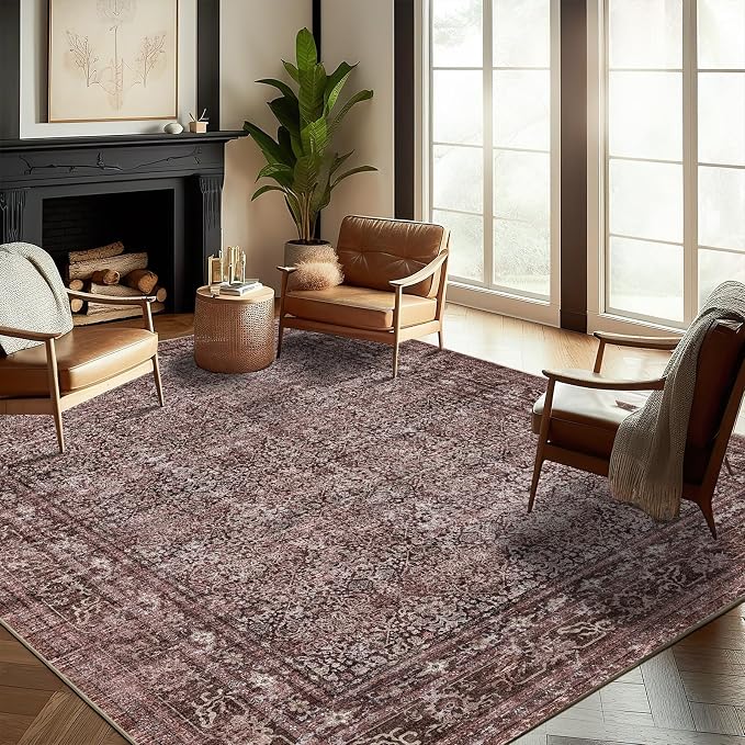 Washable Area Rug 8'x10' Retro Boho Design Non-Shedding Non-Slip Easy Care Ideal by CHAMPLANT