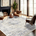 Washable Area Rug 8'x10' Floral Blue Boho Design Non-Shedding Non-Slip Easy by CHAMPLANT
