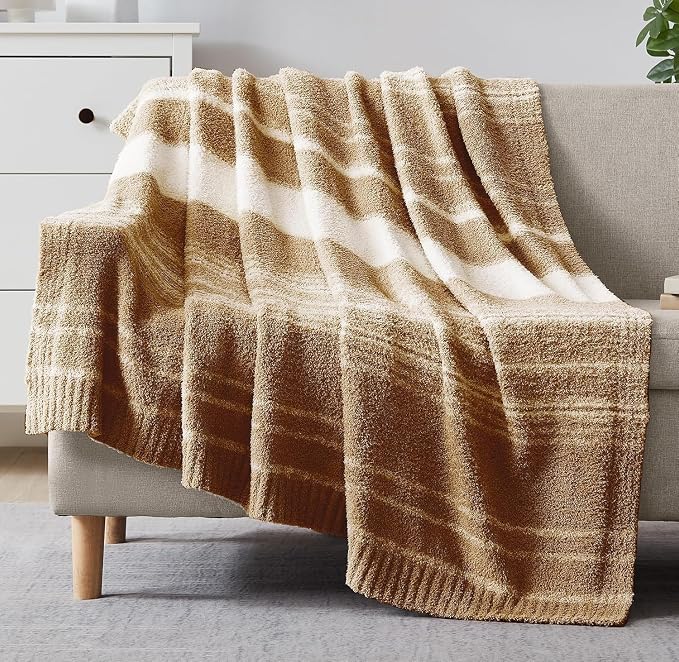 WRENGONGE Burnt Orange Throw Blanket, 50x70 Soft Cozy Striped Throw Blankets by WRENSONGE