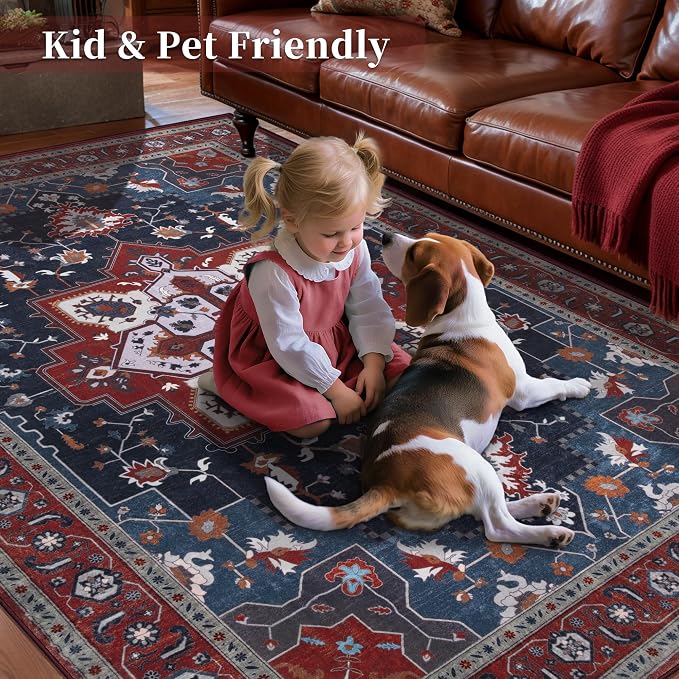 Tangsoo Oriental Red Rug 4x6 Washable Vintage Rugs Non Slip Indoor, Distressed - Image 7