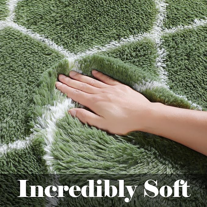 ONASAR Area Rugs for Bedroom Living Room, Washable 4x6 Fluffy Olive Green and - Image 2