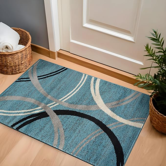 Rugshop Modern Wavy Circles Design Accent Rug, Fade-Resistant Carpet - Image 9